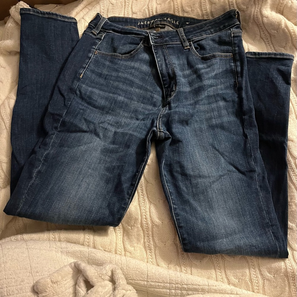 American eagle skinny jeans stretchy size 14 long blue jeans